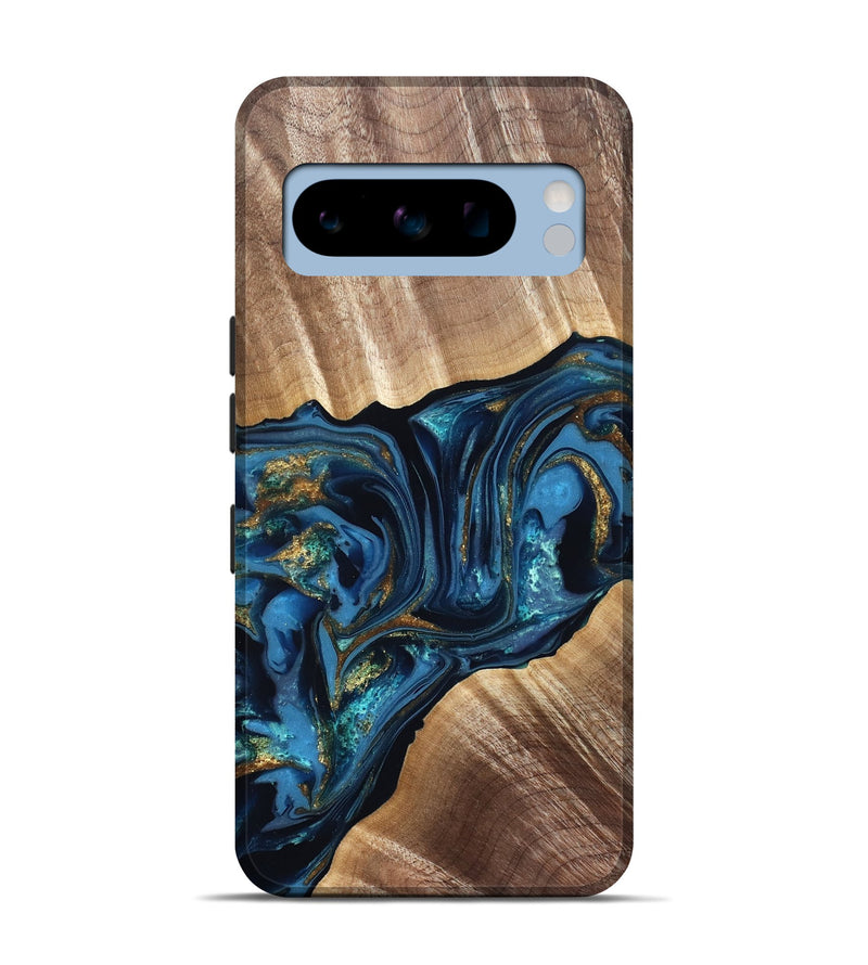 Pixel 8 Pro Wood Live Edge Phone Case - Darryl (Teal & Gold, 822759)