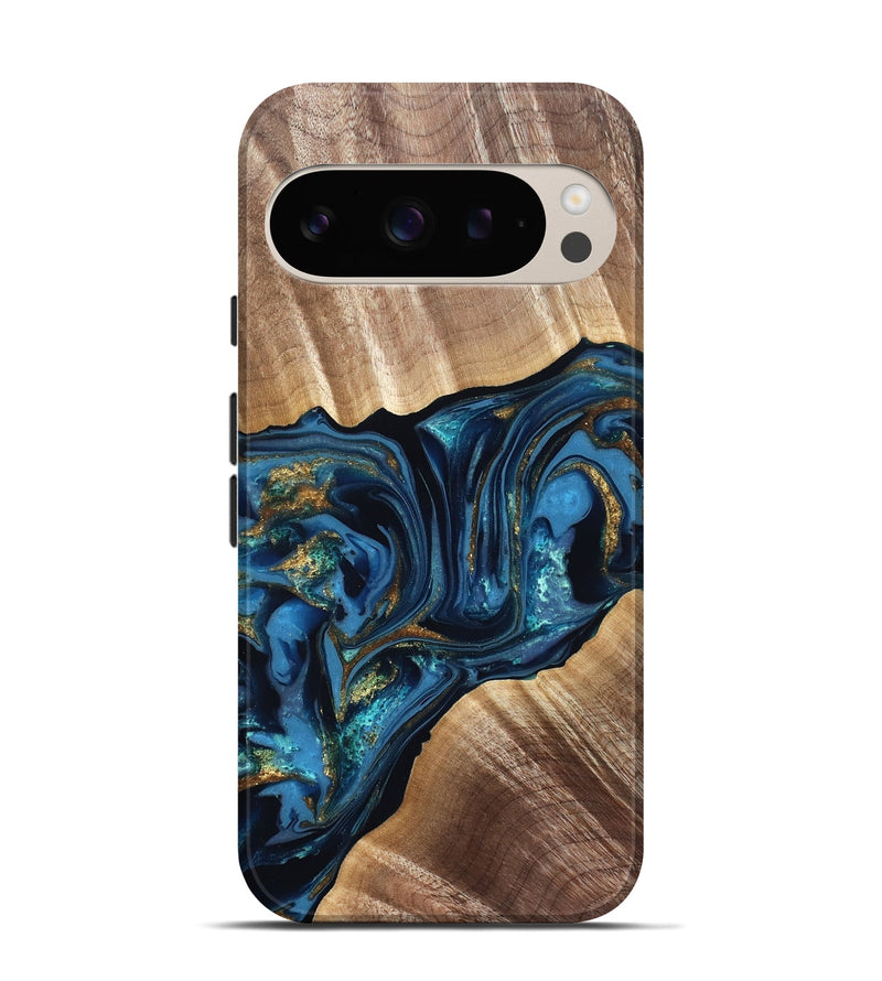 Pixel 9 Pro Wood Live Edge Phone Case - Darryl (Teal & Gold, 822759)