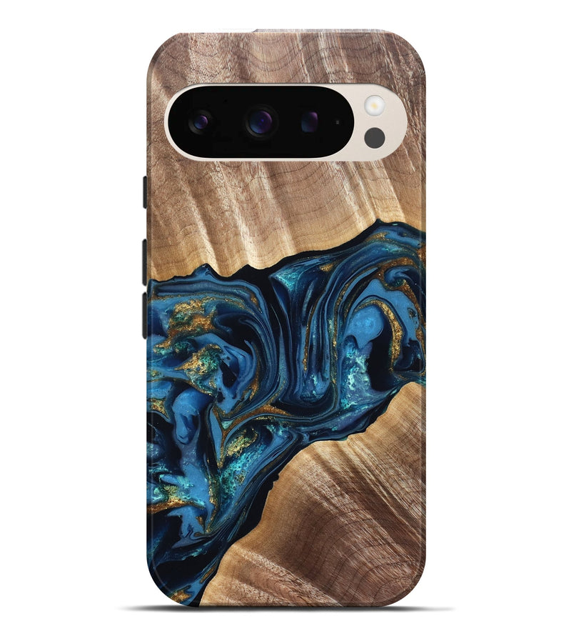 Pixel 9 Pro XL Wood Live Edge Phone Case - Darryl (Teal & Gold, 822759)
