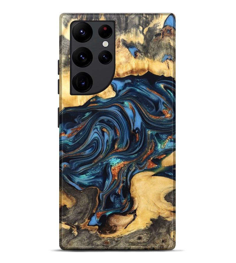 Galaxy S22 Ultra Wood Live Edge Phone Case - Willow (Teal & Gold, 822762)