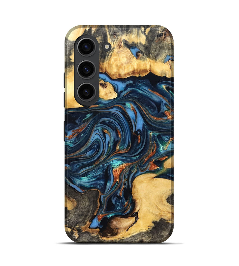 Galaxy S23 Wood Live Edge Phone Case - Willow (Teal & Gold, 822762)
