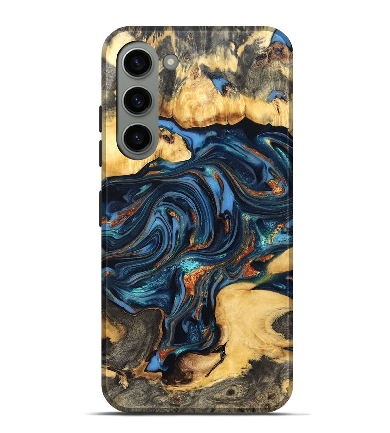 Galaxy S23 Plus Wood Live Edge Phone Case - Willow (Teal & Gold, 822762)