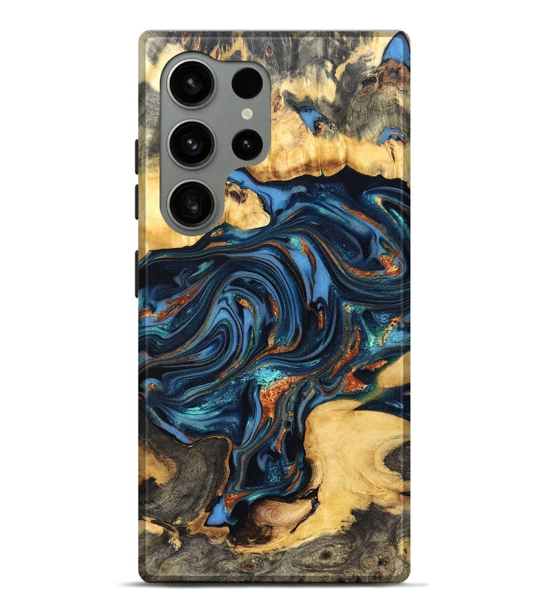 Galaxy S24 Ultra Wood Live Edge Phone Case - Willow (Teal & Gold, 822762)