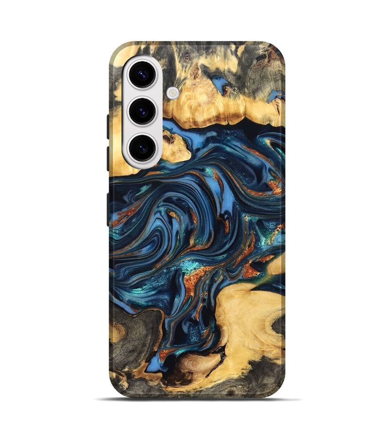 Galaxy S25 Wood Live Edge Phone Case - Willow (Teal & Gold, 822762)