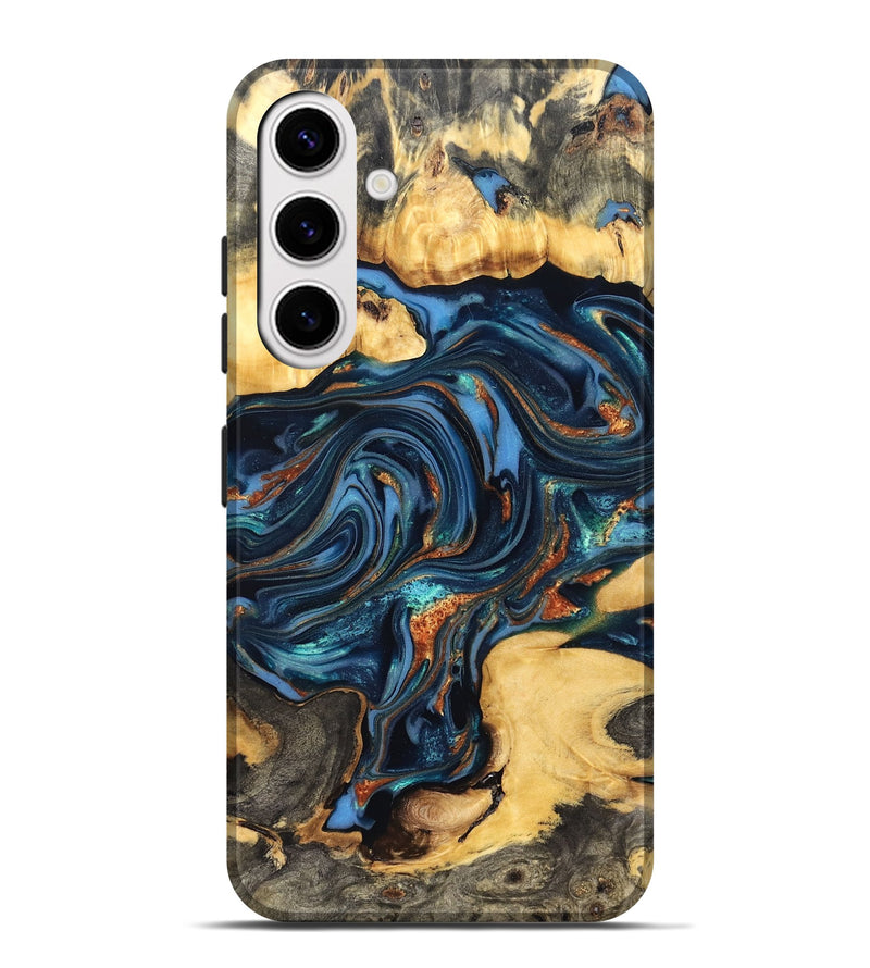 Galaxy S25 Plus Wood Live Edge Phone Case - Willow (Teal & Gold, 822762)