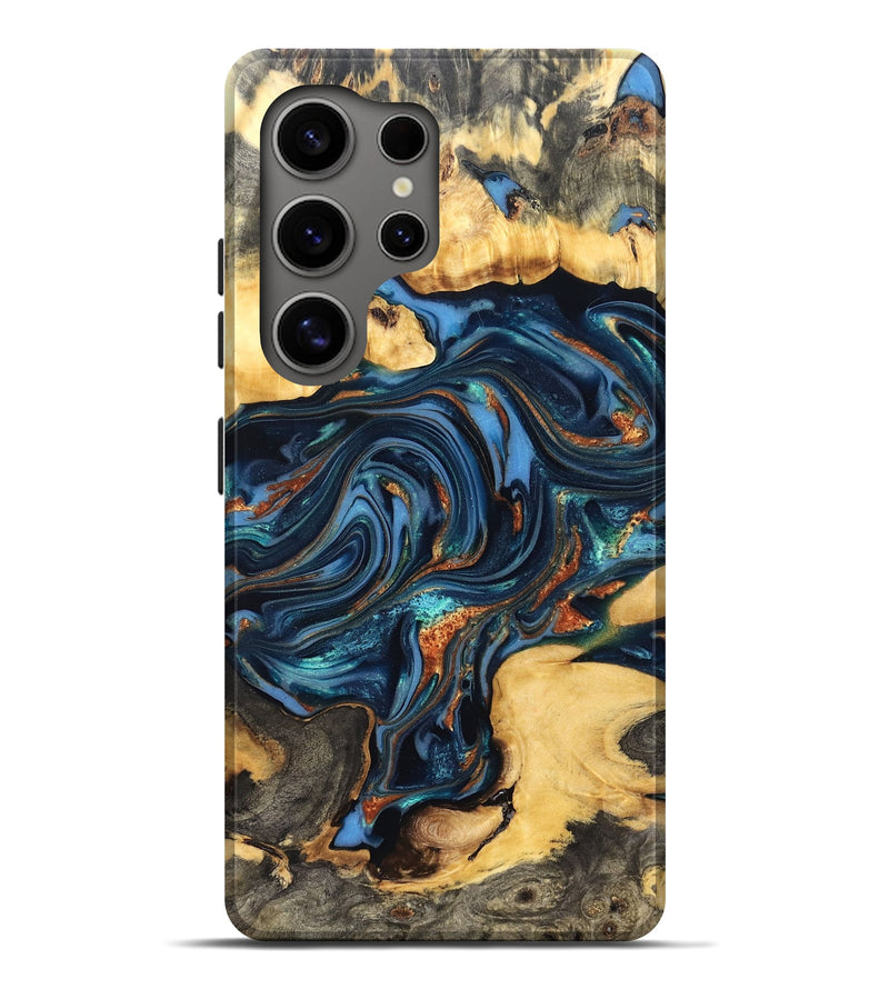 Galaxy S25 Ultra Wood Live Edge Phone Case - Willow (Teal & Gold, 822762)