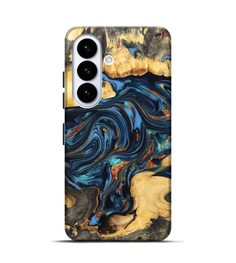 Galaxy S26 Wood Live Edge Phone Case - Willow (Teal & Gold, 822762)