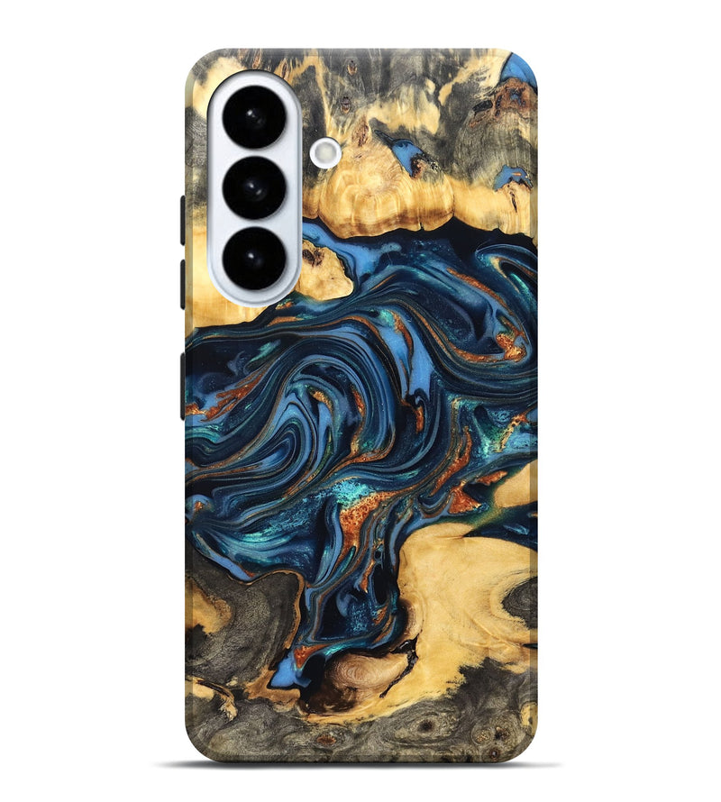 Galaxy S26 Plus Wood Live Edge Phone Case - Willow (Teal & Gold, 822762)