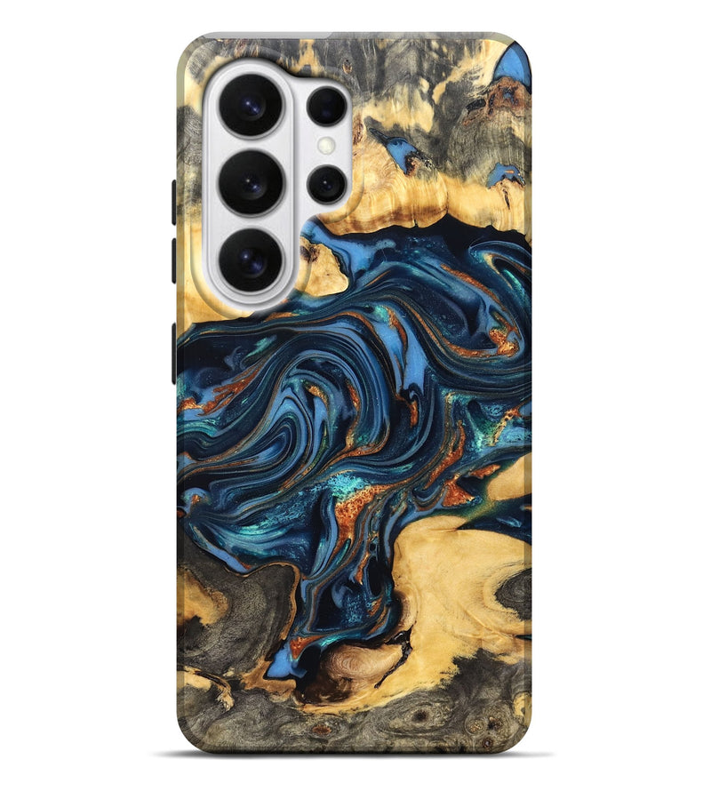 Galaxy S26 Ultra Wood Live Edge Phone Case - Willow (Teal & Gold, 822762)