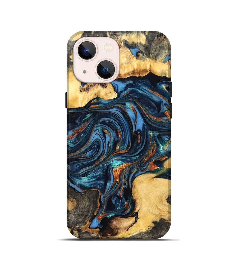 iPhone 13 mini Wood Live Edge Phone Case - Willow (Teal & Gold, 822762)