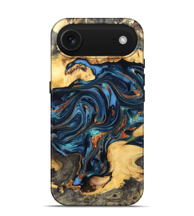 iPhone 17 Air Wood Live Edge Phone Case - Willow (Teal & Gold, 822762)