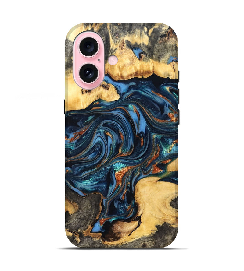 iPhone 17 Wood Live Edge Phone Case - Willow (Teal & Gold, 822762)