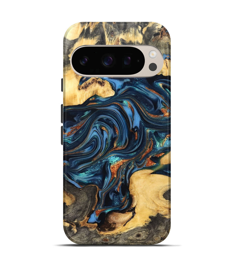 Pixel 10 Wood Live Edge Phone Case - Willow (Teal & Gold, 822762)