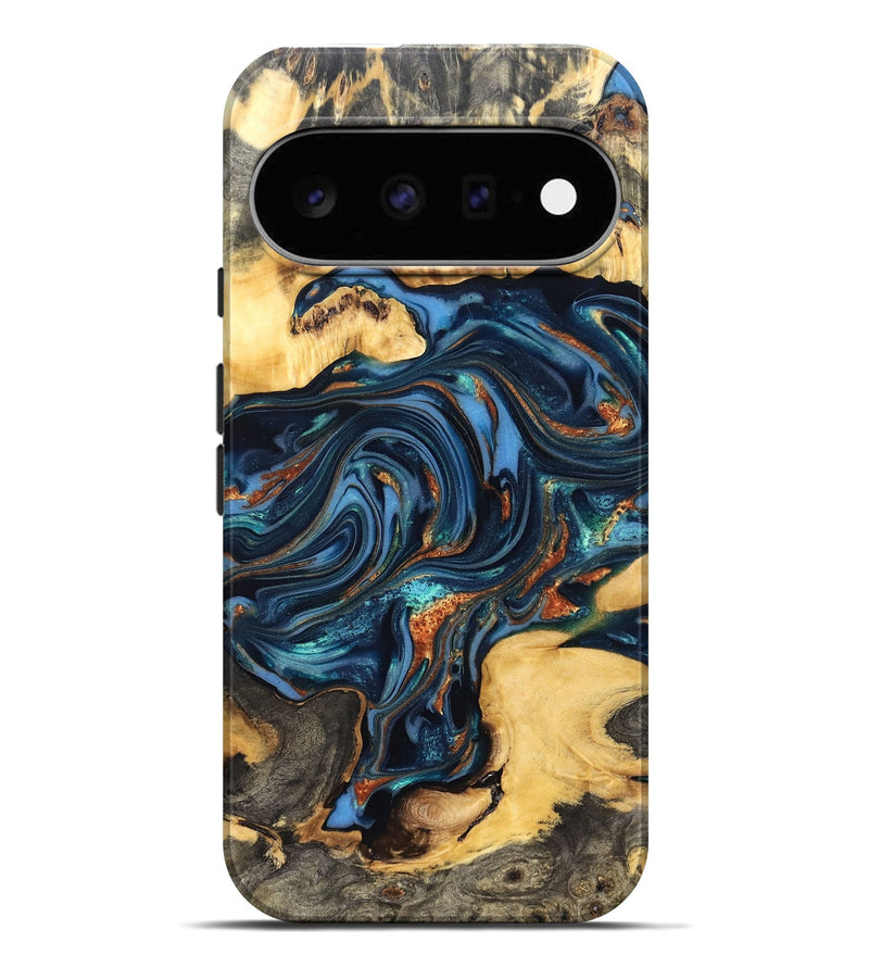 Pixel 11 Pro XL Wood Live Edge Phone Case - Willow (Teal & Gold, 822762)