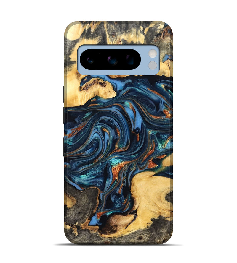 Pixel 8 Pro Wood Live Edge Phone Case - Willow (Teal & Gold, 822762)