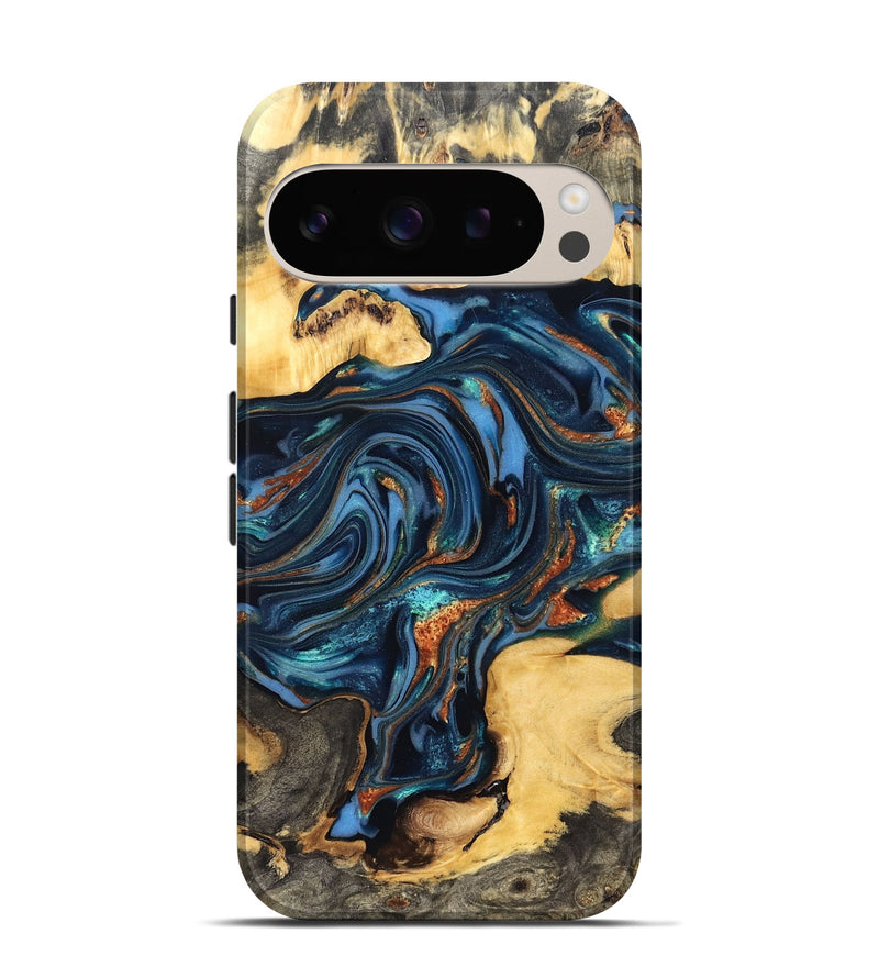 Pixel 9 Wood Live Edge Phone Case - Willow (Teal & Gold, 822762)
