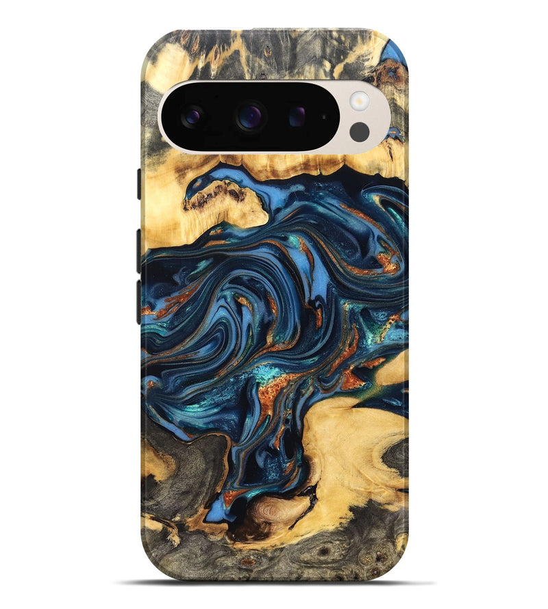 Pixel 9 Pro XL Wood Live Edge Phone Case - Willow (Teal & Gold, 822762)