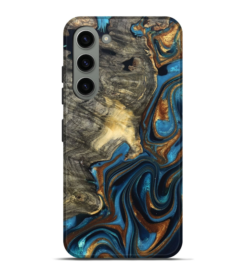 Galaxy S23 Plus Wood Live Edge Phone Case - Joanne (Teal & Gold, 822773)