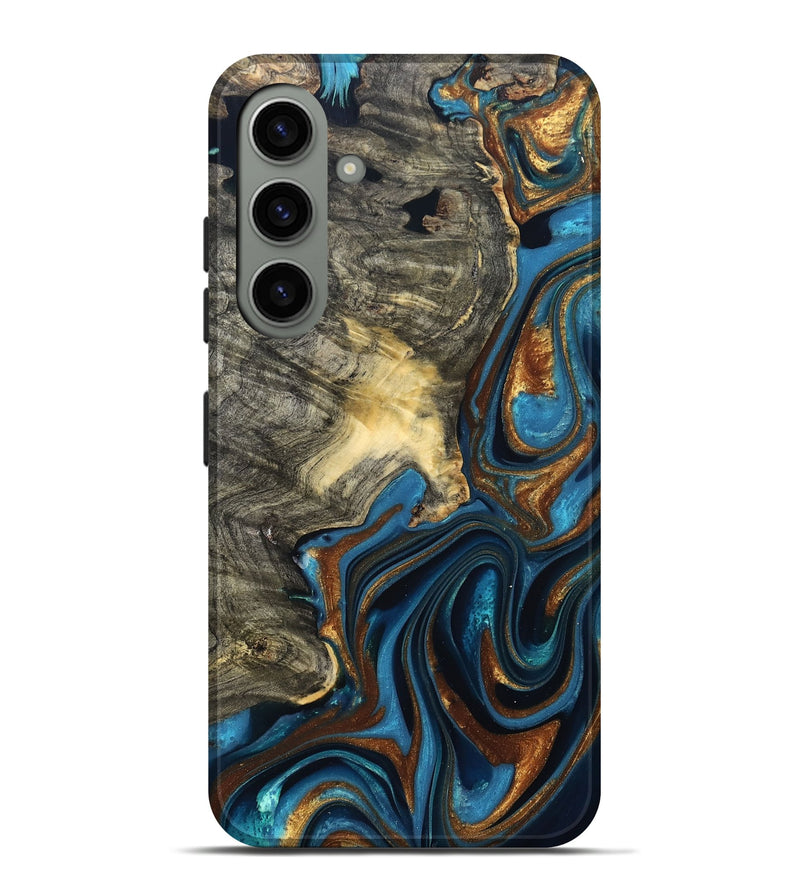 Galaxy S24 Plus Wood Live Edge Phone Case - Joanne (Teal & Gold, 822773)