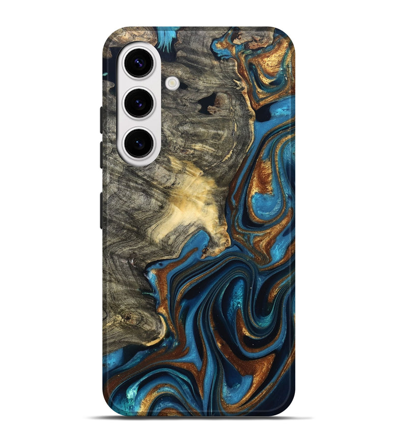 Galaxy S25 Plus Wood Live Edge Phone Case - Joanne (Teal & Gold, 822773)