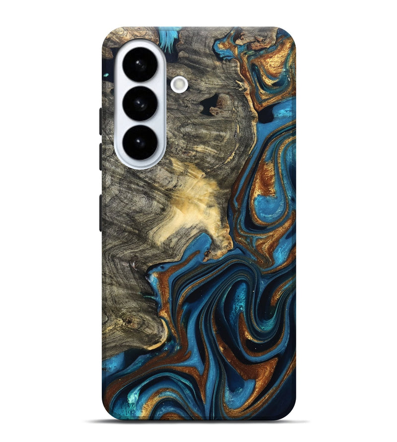 Galaxy S26 Plus Wood Live Edge Phone Case - Joanne (Teal & Gold, 822773)