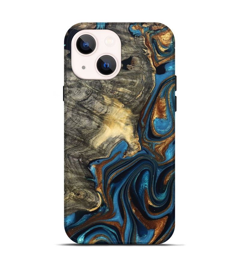 iPhone 14 Wood Live Edge Phone Case - Joanne (Teal & Gold, 822773)