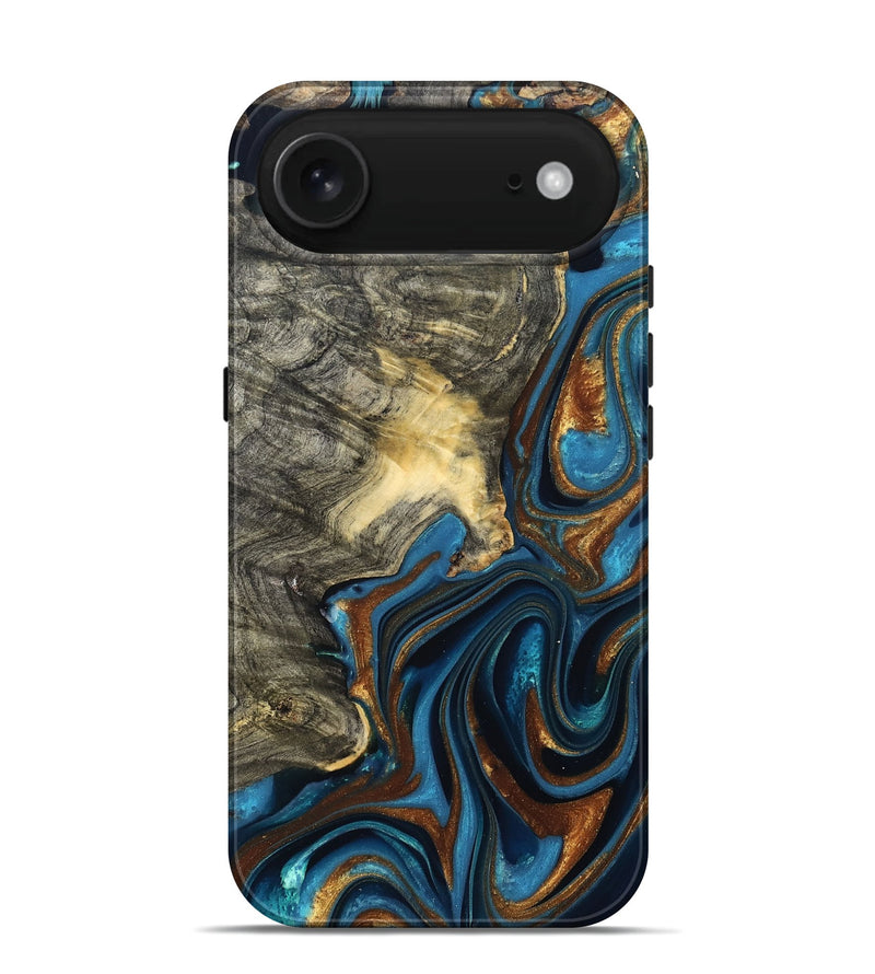 iPhone 17 Air Wood Live Edge Phone Case - Joanne (Teal & Gold, 822773)