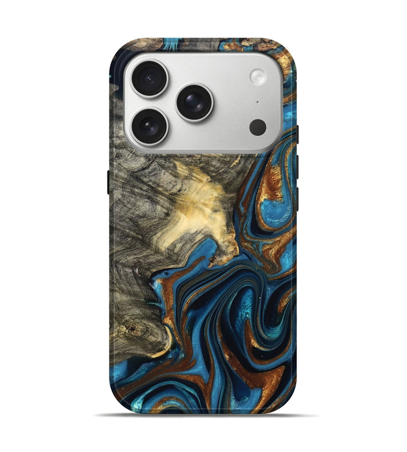 iPhone 17 Pro Wood Live Edge Phone Case - Joanne (Teal & Gold, 822773)