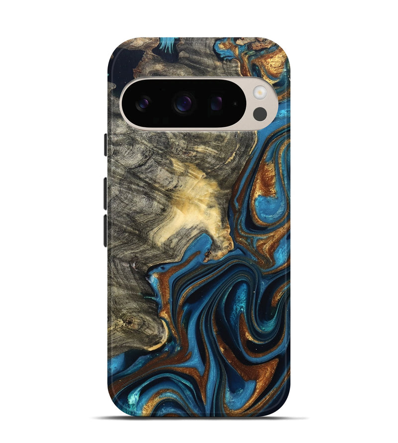 Pixel 10 Pro Wood Live Edge Phone Case - Joanne (Teal & Gold, 822773)