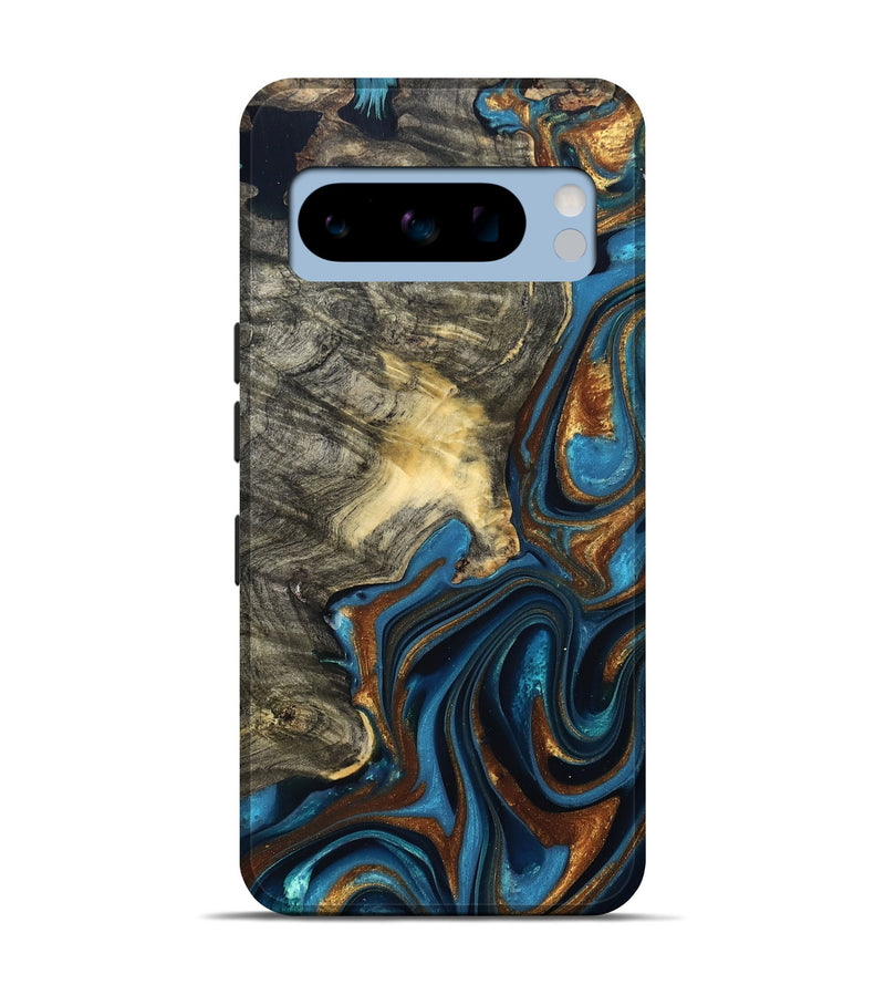 Pixel 8 Pro Wood Live Edge Phone Case - Joanne (Teal & Gold, 822773)