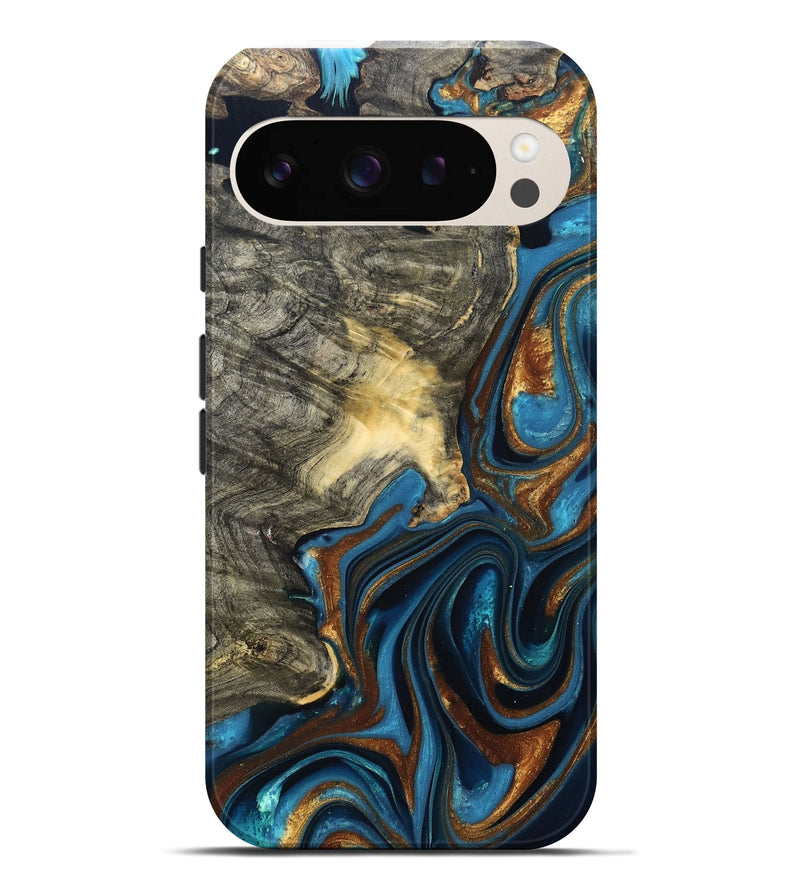 Pixel 9 Pro XL Wood Live Edge Phone Case - Joanne (Teal & Gold, 822773)