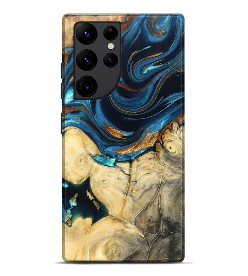 Galaxy S22 Ultra Wood Live Edge Phone Case - Autumn (Teal & Gold, 822774)
