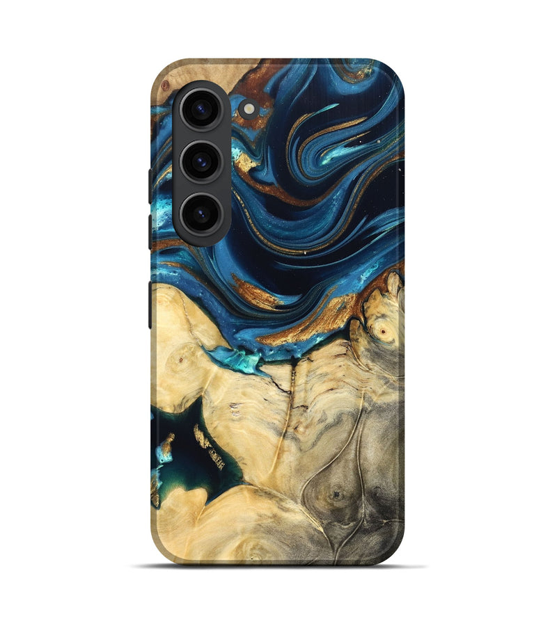 Galaxy S23 Wood Live Edge Phone Case - Autumn (Teal & Gold, 822774)