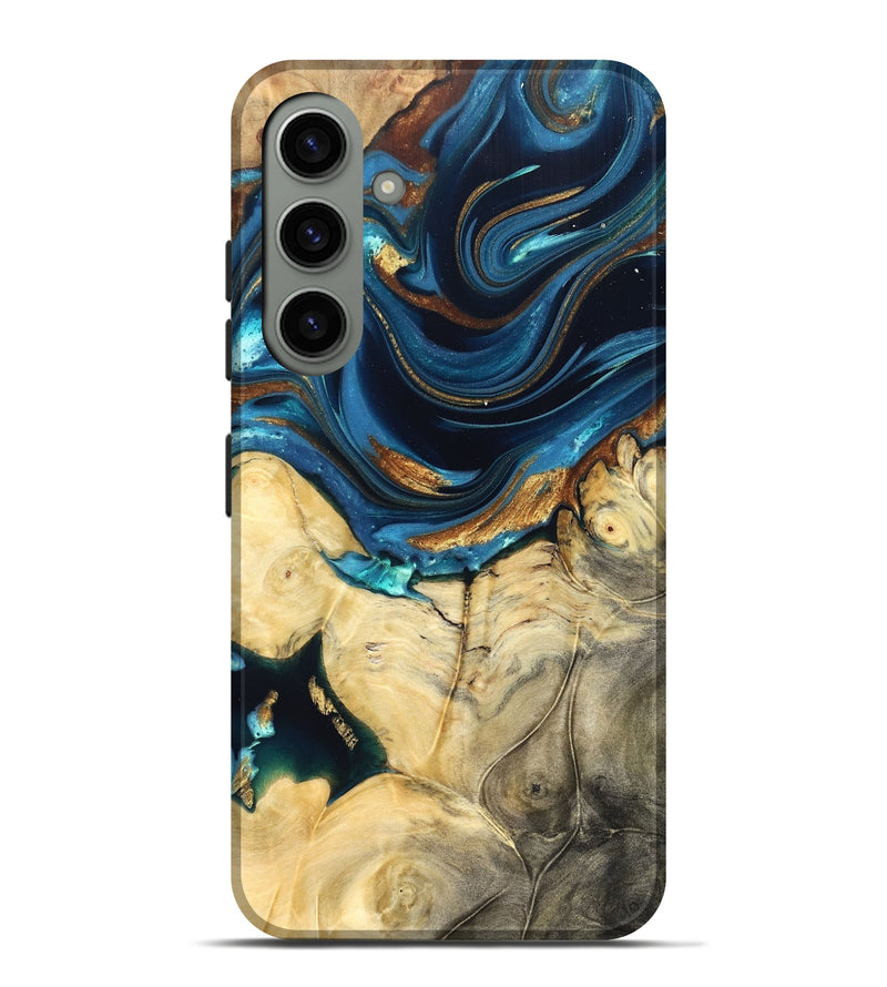 Galaxy S24 Plus Wood Live Edge Phone Case - Autumn (Teal & Gold, 822774)