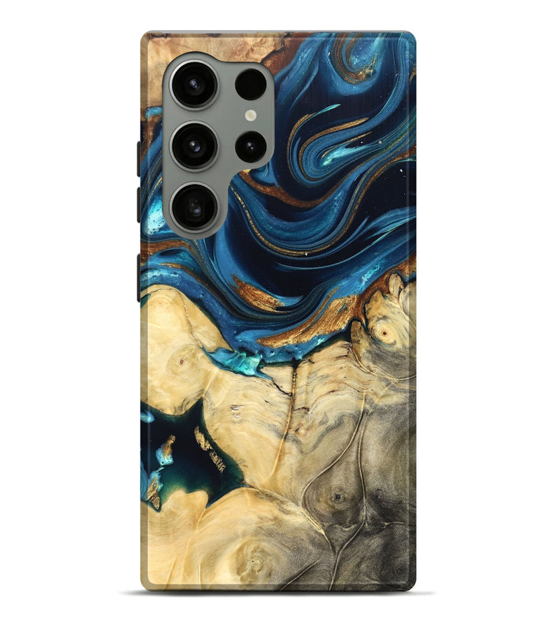 Galaxy S24 Ultra Wood Live Edge Phone Case - Autumn (Teal & Gold, 822774)