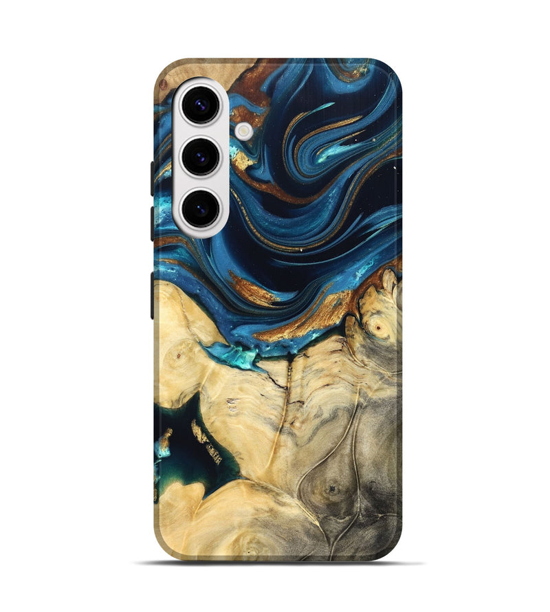 Galaxy S25 Wood Live Edge Phone Case - Autumn (Teal & Gold, 822774)
