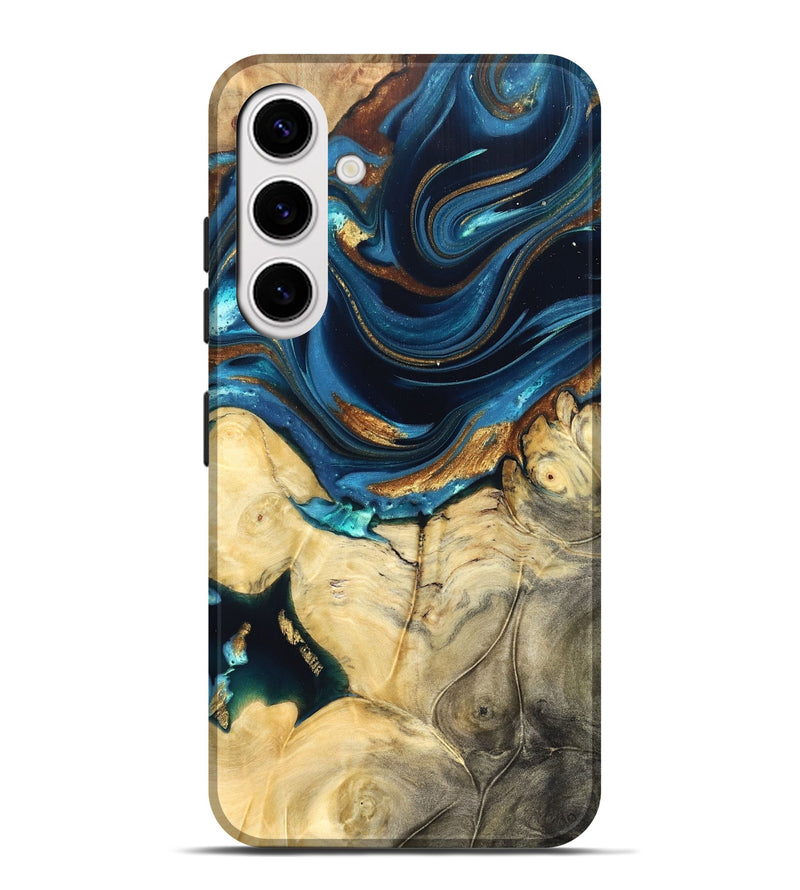 Galaxy S25 Plus Wood Live Edge Phone Case - Autumn (Teal & Gold, 822774)