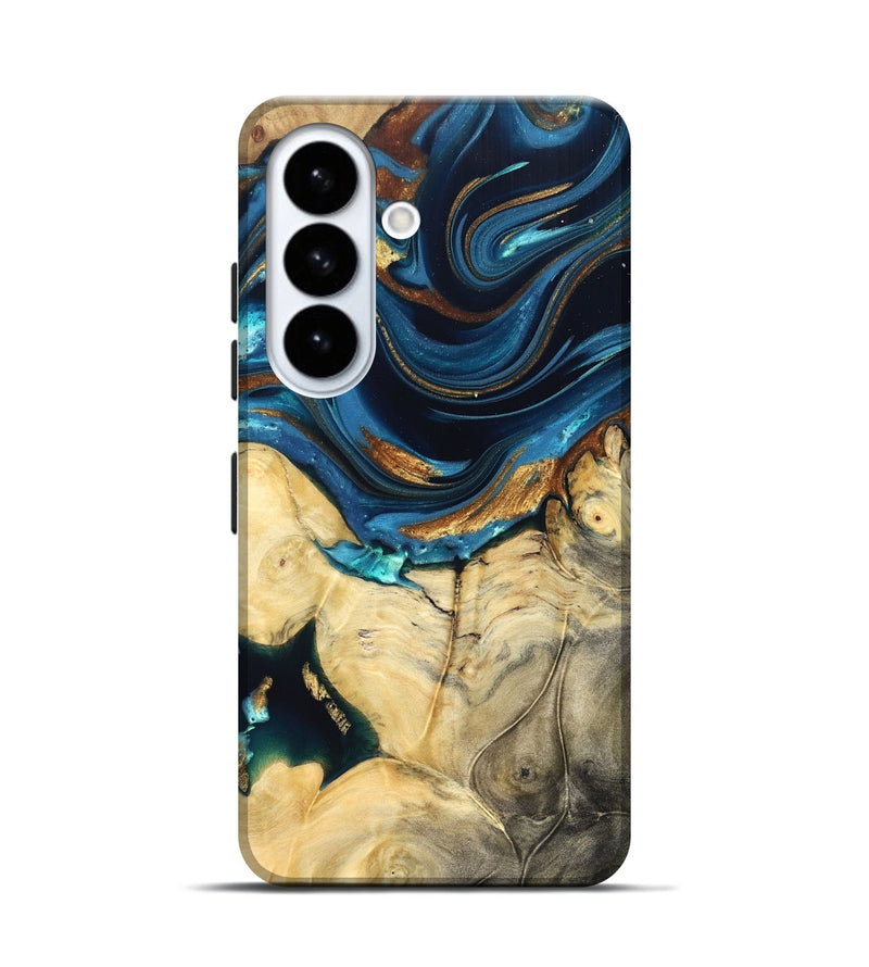 Galaxy S26 Wood Live Edge Phone Case - Autumn (Teal & Gold, 822774)
