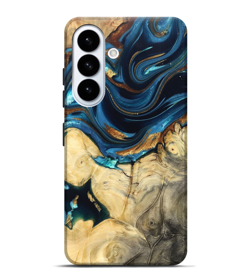 Galaxy S26 Plus Wood Live Edge Phone Case - Autumn (Teal & Gold, 822774)