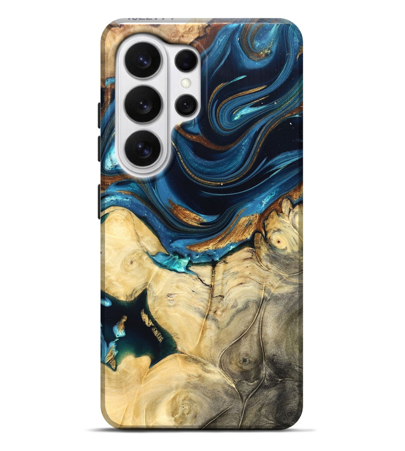 Galaxy S26 Ultra Wood Live Edge Phone Case - Autumn (Teal & Gold, 822774)