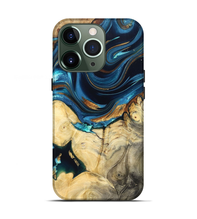 iPhone 13 Pro Wood Live Edge Phone Case - Autumn (Teal & Gold, 822774)