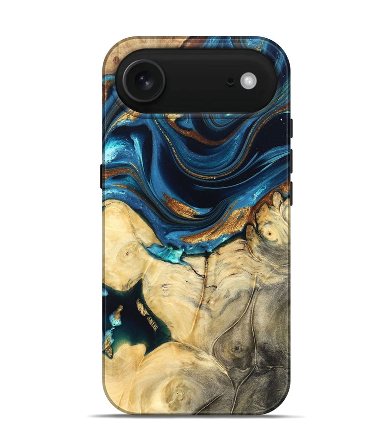 iPhone 17 Air Wood Live Edge Phone Case - Autumn (Teal & Gold, 822774)