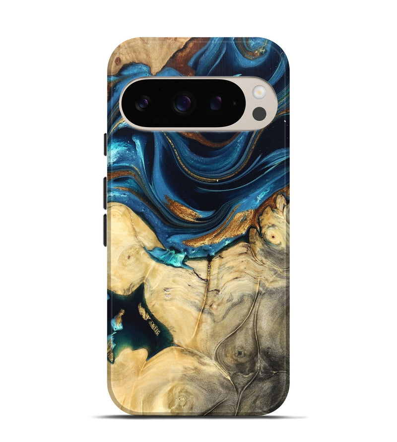 Pixel 10 Wood Live Edge Phone Case - Autumn (Teal & Gold, 822774)