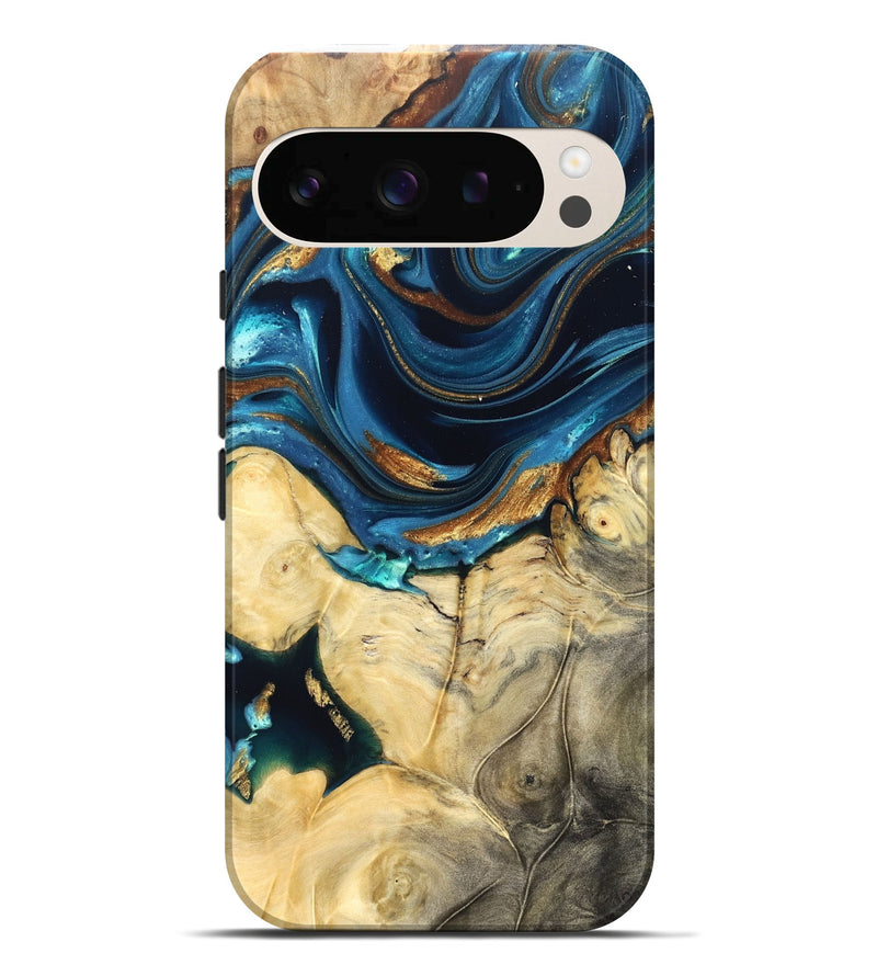 Pixel 10 Pro XL Wood Live Edge Phone Case - Autumn (Teal & Gold, 822774)