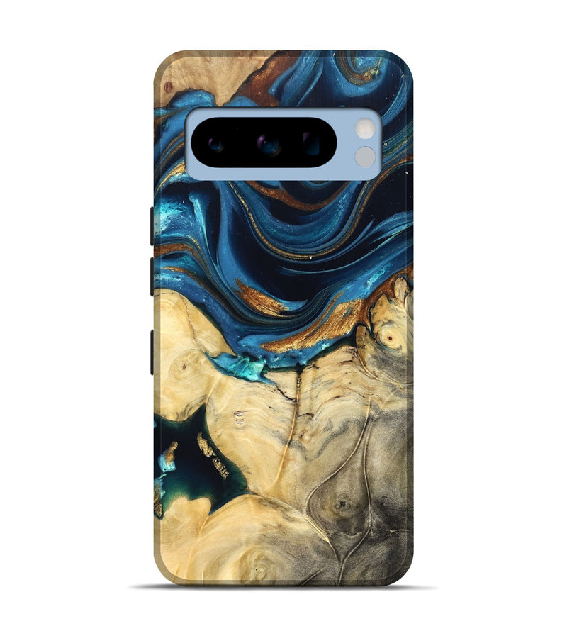 Pixel 8 Pro Wood Live Edge Phone Case - Autumn (Teal & Gold, 822774)