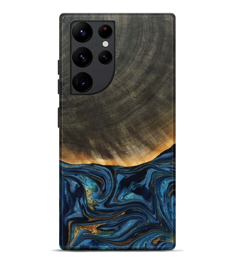 Galaxy S22 Ultra Wood Live Edge Phone Case - Brittny (Teal & Gold, 822775)