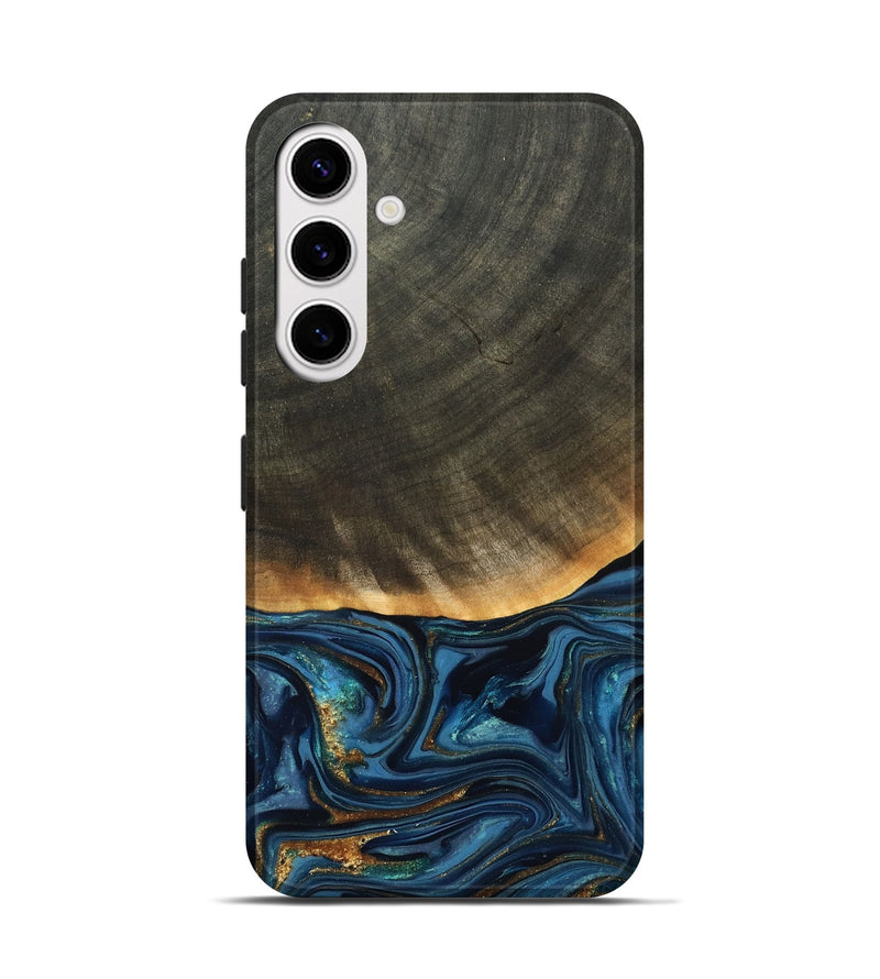 Galaxy S25 Wood Live Edge Phone Case - Brittny (Teal & Gold, 822775)