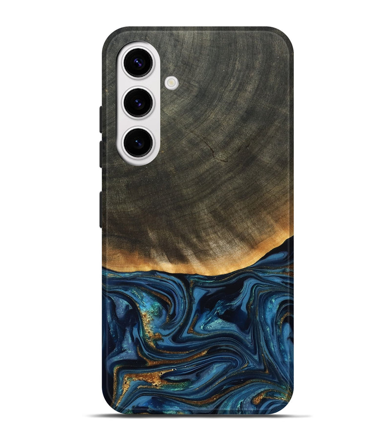 Galaxy S25 Plus Wood Live Edge Phone Case - Brittny (Teal & Gold, 822775)