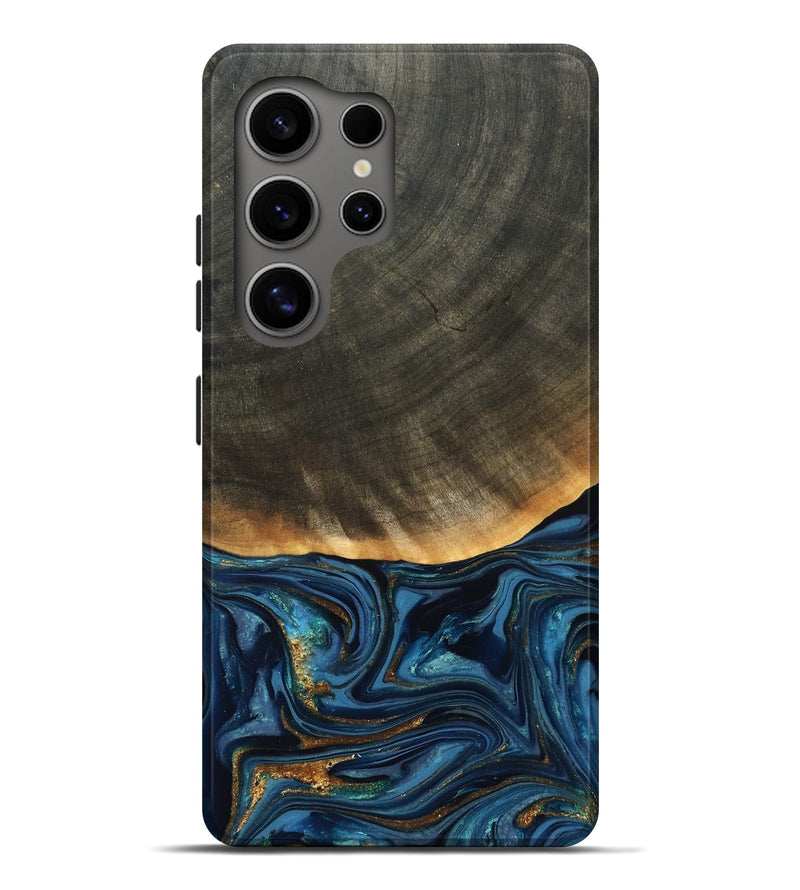 Galaxy S25 Ultra Wood Live Edge Phone Case - Brittny (Teal & Gold, 822775)