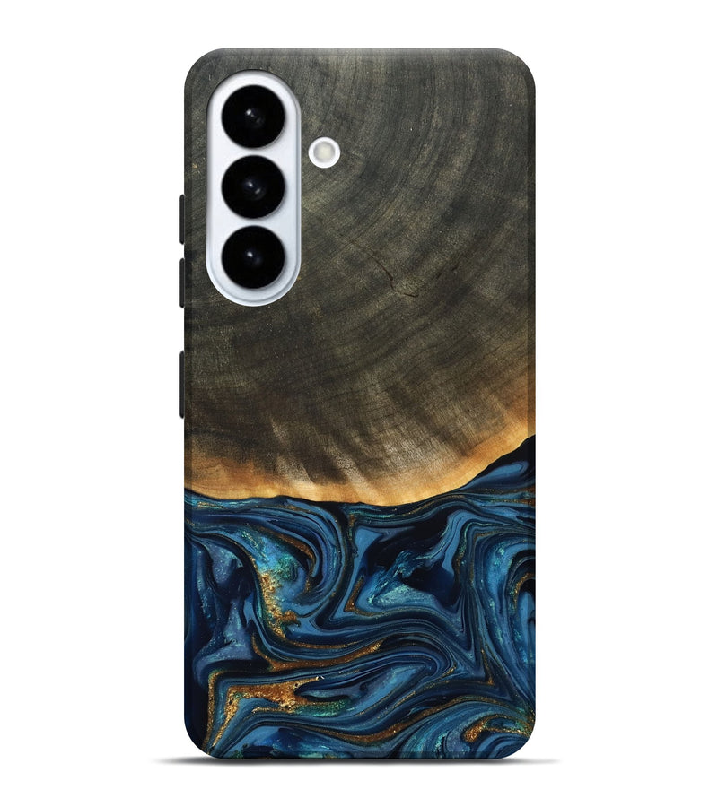 Galaxy S26 Plus Wood Live Edge Phone Case - Brittny (Teal & Gold, 822775)